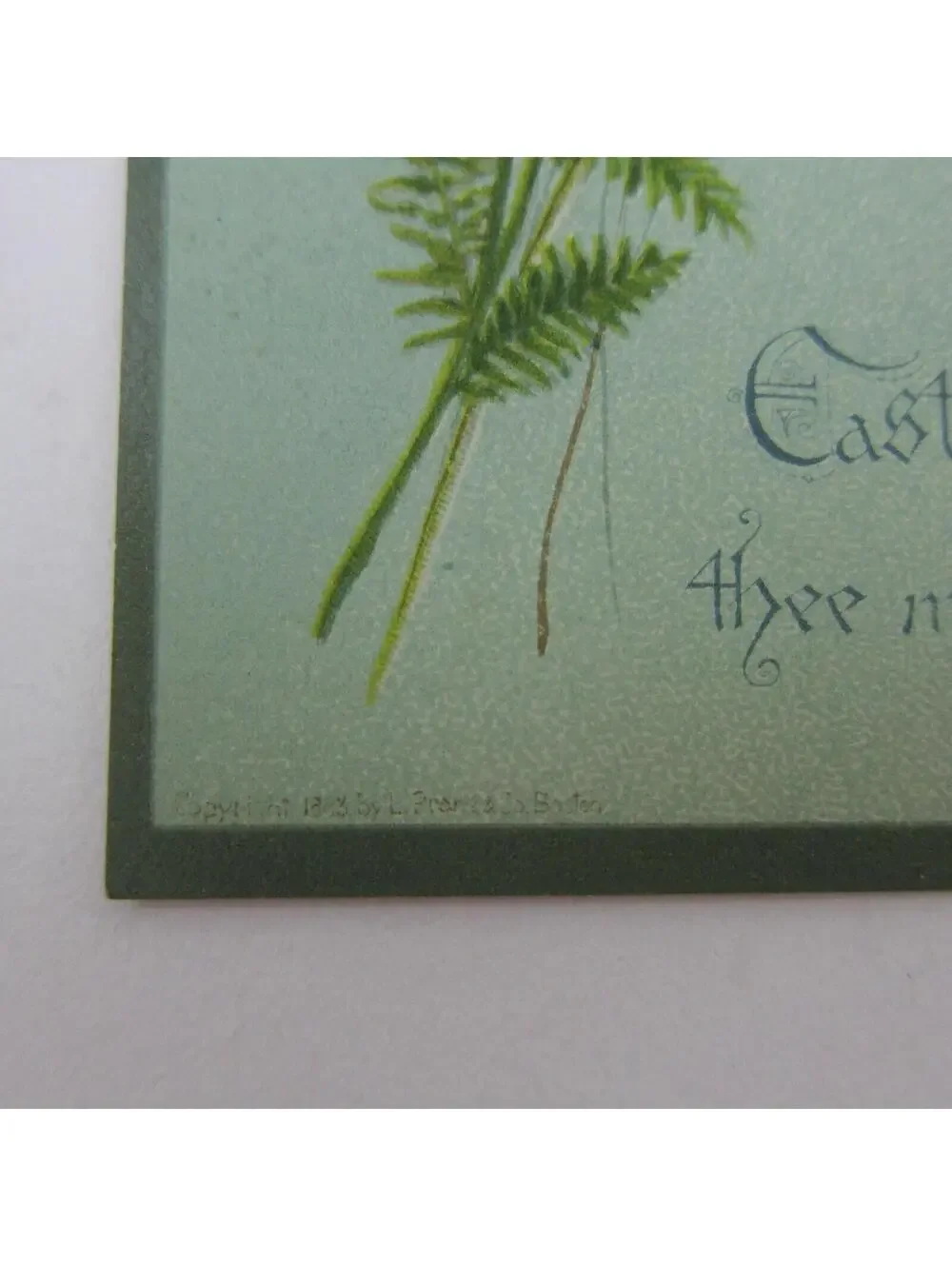 Victorian Greeting Card Easter Green Pink & White Flowers Cherub Angel Antique